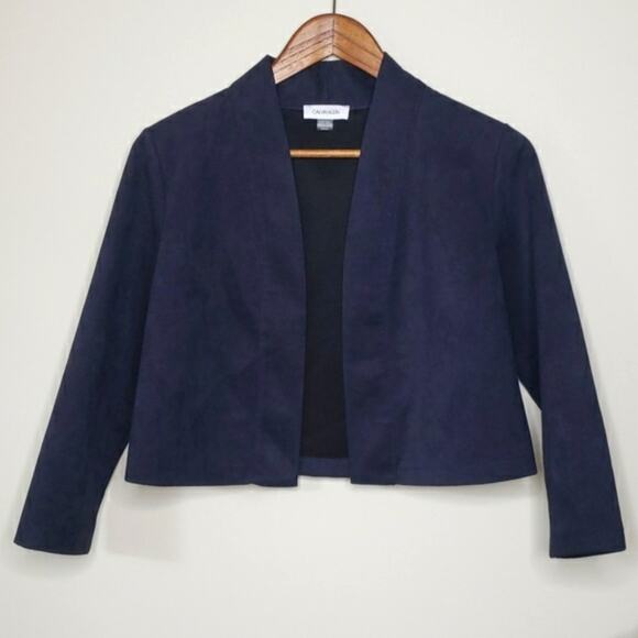 Calvin Klein Womens Microsuede Blazer Old Money Open Front Medium Career Office - Picture 1 of 9
